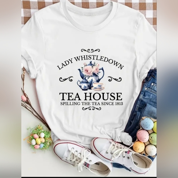 Lady Whistledown White Tea House Graphic T-Shirt/Bridgerton Size XXL - Picture 2 of 6